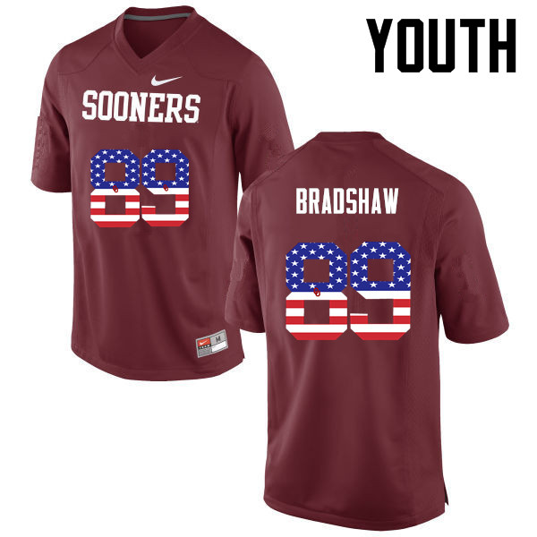 Youth Oklahoma Sooners #89 Malik Bradshaw College Football USA Flag Fashion Jerseys-Crimson